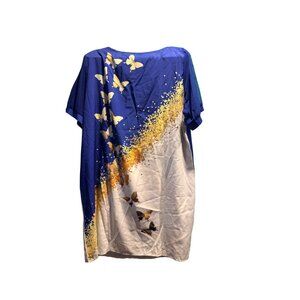 SHEIN Clasi Plus Butterfly Print Contrast Mesh Tunic Dress